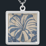 Indigo Hibiscus Silver Plated Necklace<br><div class="desc">Floral</div>