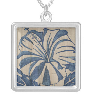 Indigo Hibiscus Silver Plated Necklace