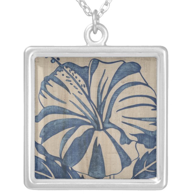 Indigo Hibiscus Silver Plated Necklace (Front)