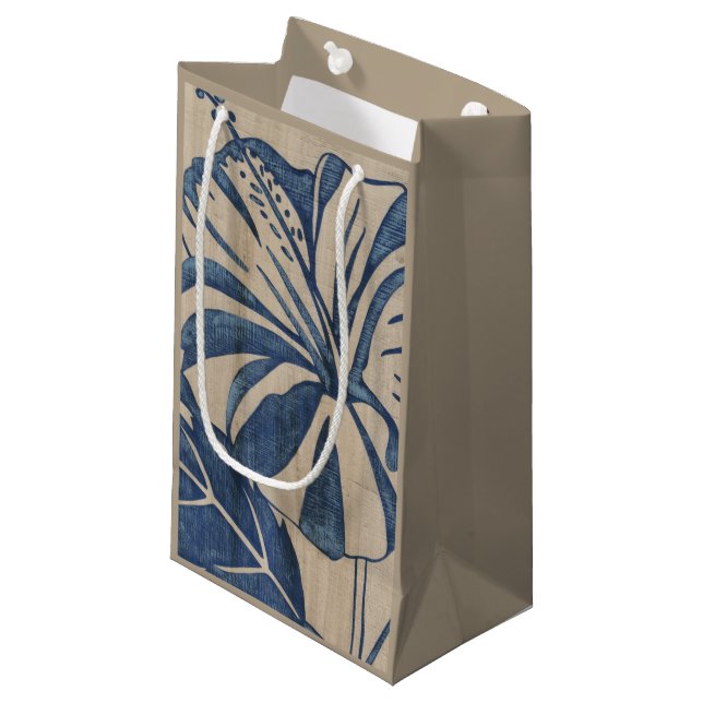 Indigo Hibiscus Small Gift Bag (Front Angled)