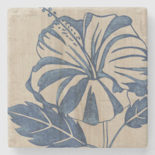 Indigo Hibiscus Stone Coaster