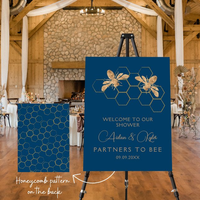 Indigo & Honeycomb Bee Wedding Shower Welcome Sign (Creator Uploaded)
