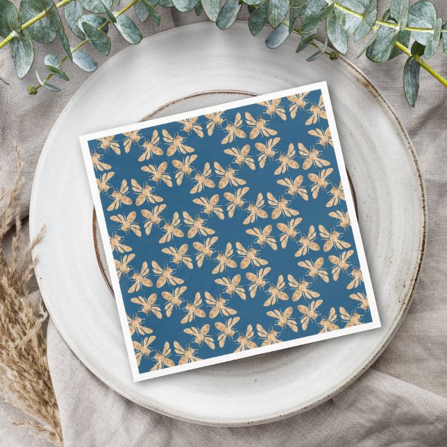 Indigo & Honeycomb Golden Bee Wedding Shower Napkins (Creator Uploaded)