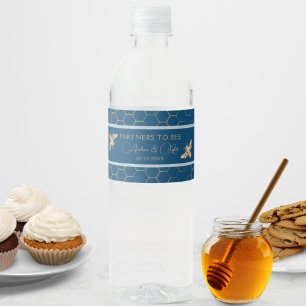 Indigo & Honeycomb Golden Bee Wedding Shower Water Bottle Label