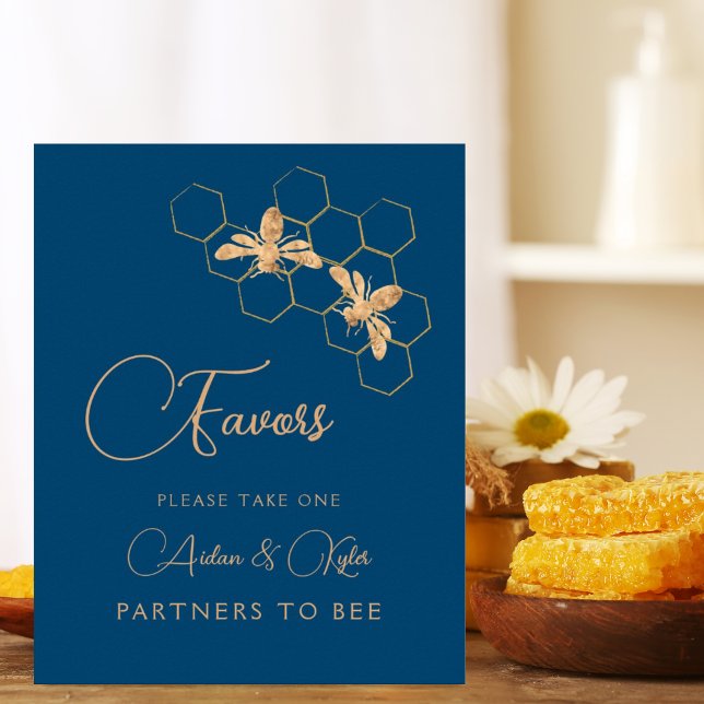 Indigo & Honeycomb Wedding Shower Favor Table Sign (Creator Uploaded)