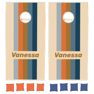 Indigo Horizon Pin Striped with Name Cornhole Set