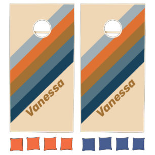 Indigo Horizon Stripes with Name Cornhole Set