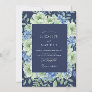 Indigo Hydrangea Peony Wedding Invitation