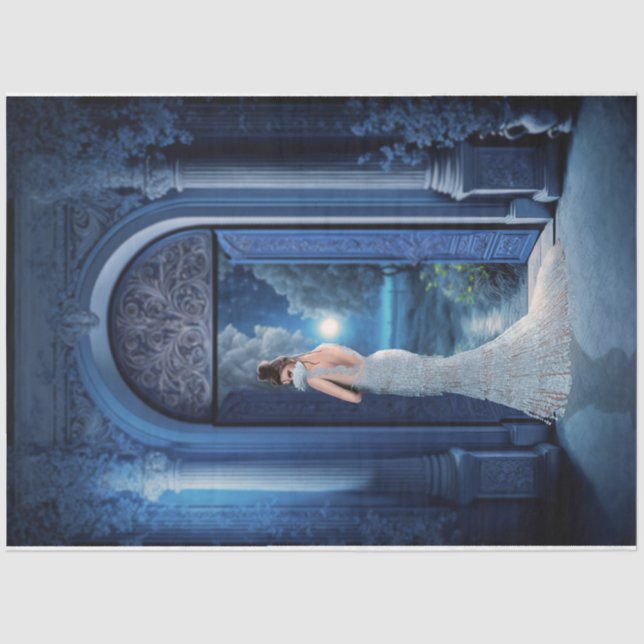 Indigo Imperial Building Elegant lady Portrait Art Tissue Paper (Front)