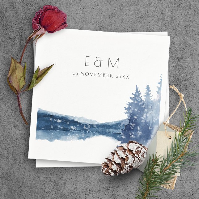 INDIGO INK BLUE MOUNTAIN LAKE MONOGRAM WEDDING NAPKINS (Creator Uploaded)