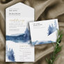 INDIGO INK BLUE MOUNTAINS PINE WATERCOLOR WEDDING ALL IN ONE INVITATION