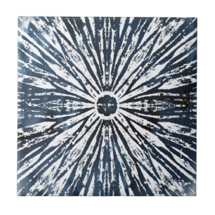 Indigo Ink Radial Motif Ceramic Tile