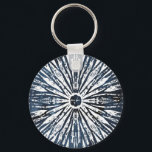 Indigo Ink Radial Motif Keychain<br><div class="desc">Indigo Ink Motif I by June Erica Vess. Radial design created from indigo blue coloring and various geometric shapes.</div>