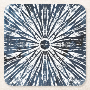 Indigo Ink Radial Motif Square Paper Coaster