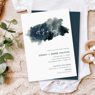 Indigo Ink Wash It's a Boy Baby Shower Invitation