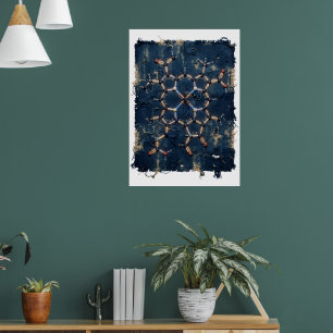 Indigo Islamic Geometric Star Pattern Fine Art Pri Poster