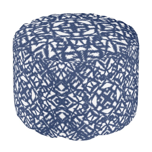 Indigo Island Ikat Pouf (Angled Front)