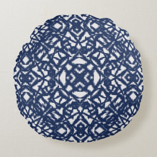 Indigo Island Ikat Round Pillow (Front)