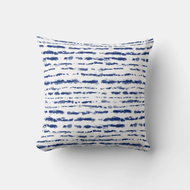 Indigo Japanese Shibori Lines Pattern Double Sided Throw Pillow (Front)