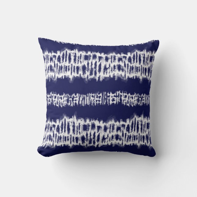 Indigo Japanese Shibori Tie Dye Stripes Print Throw Pillow (Front)