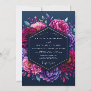 Indigo Jewel-Tone Bloom Wedding Invitation