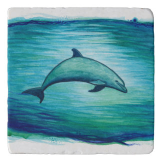 Indigo Lagoon ~ Dolphin Watercolor Trivet