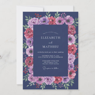 Indigo Lavender Anemone Wedding Invitation
