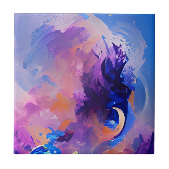 Indigo lavender navy abstract art ceramic tile (Front)