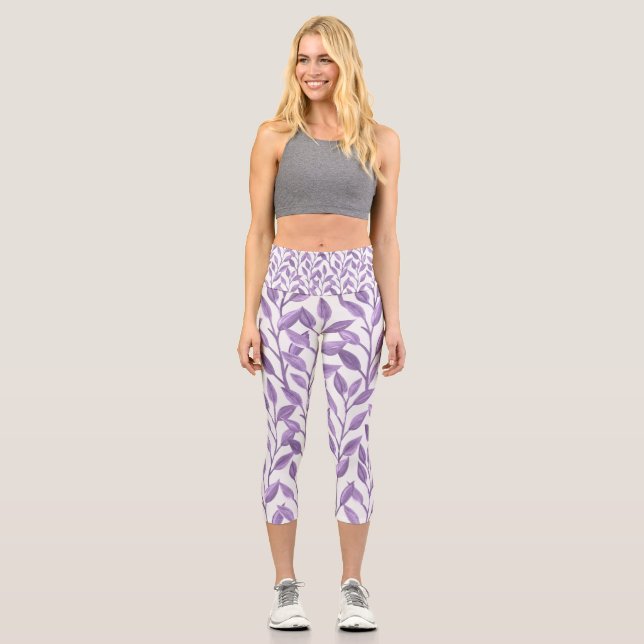 Indigo Leaves  Capri Leggings (Front)