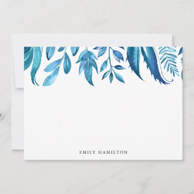 Indigo Leaves | Personalized Stationery Flat Card (Front)