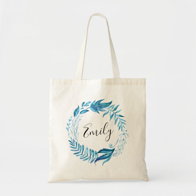 Indigo Leaves | Personalized Tote Bag (Front)