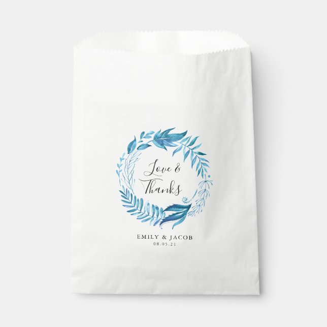 Indigo Leaves | Personalized Wedding Thank You Favor Bag (Front)