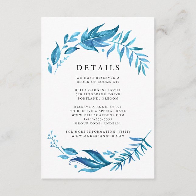 Indigo Leaves | Wedding Details Enclosure Card (Front)