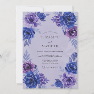 Indigo Lilac Ranunculus Eucalyptus Wedding Invitation