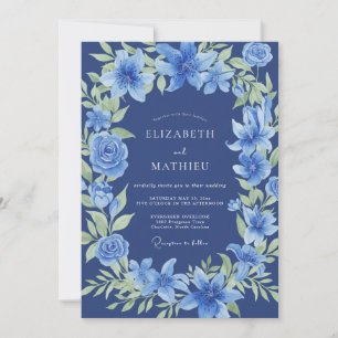 Indigo Lily Wreath Wedding Invitation