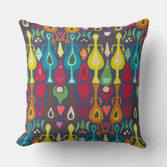 indigo love ikat throw pillow (Front)