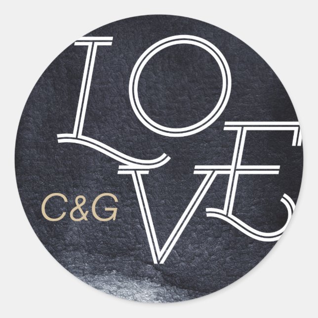 Indigo love modern simple wedding monogram classic round sticker (Front)