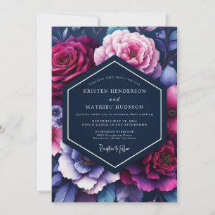 Indigo Luminous Floral Wedding Invitation