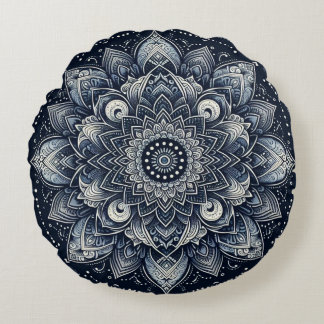 Indigo Mandala Round Pillow