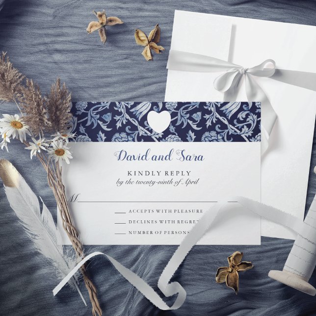 Indigo Meadow Wildflowers Pattern Wedding RSVP Card (Creator Uploaded)