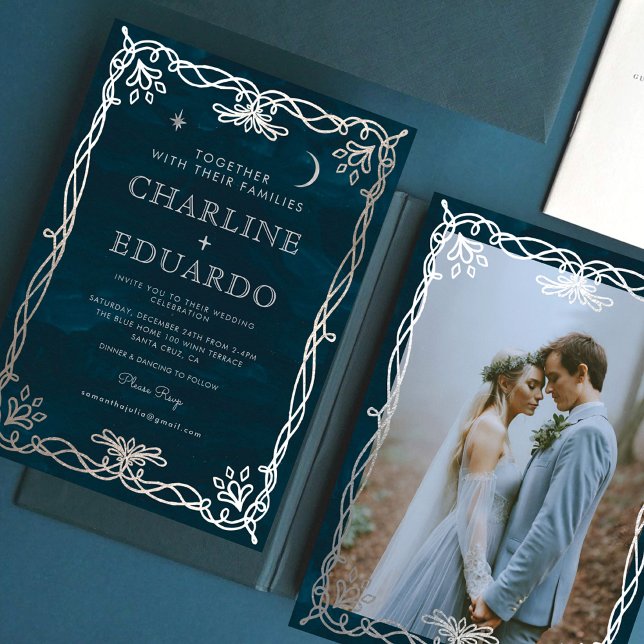 Indigo Medieval Silver  Ivy Wedding  Invitation (Creator Uploaded)