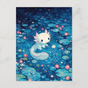 Indigo Midnight Glow Kawaii Axolotl Pond Postcard