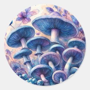 Indigo Milk Cap Mushroom Watercolor Classic Round Sticker