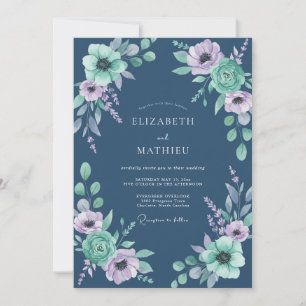 Indigo Mint Anemone Wedding Invitation