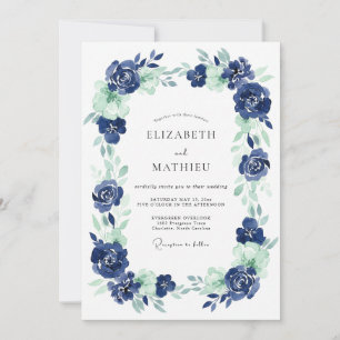 Indigo Mint Peony Wedding Invitation