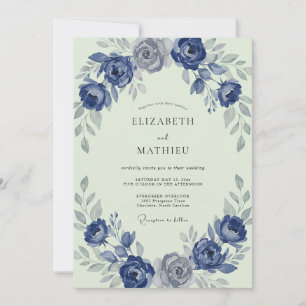Indigo Mint Wreath Wedding Invitation