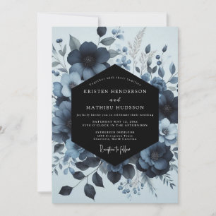 Indigo Moody Bloom Wedding Invitation