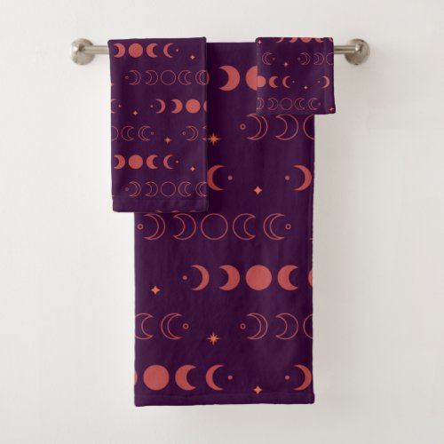 Indigo Moon Phases Pattern Bath Towel Set