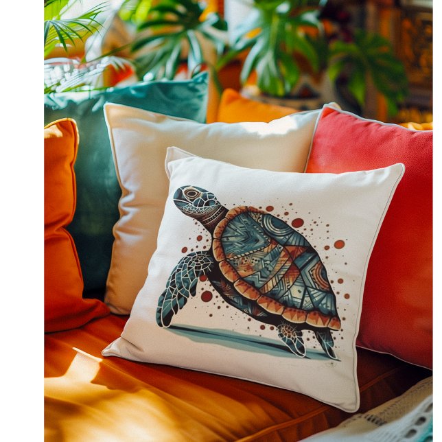 Indigo Mosaic Sea Turtle  Throw Pillow (Creator Uploaded)