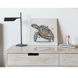 Indigo Mosaic Sea Turtle Wooden Box Sign